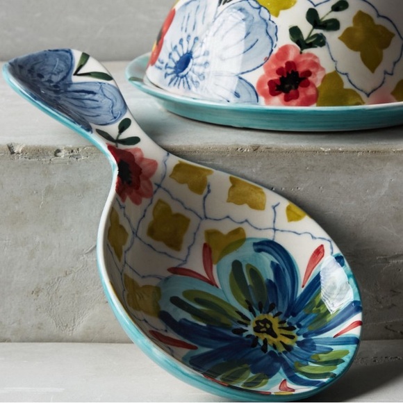 Anthropologie Sissinghurst Castle Spoon Rest Multi Color Floral Stoneware - Picture 4 of 6